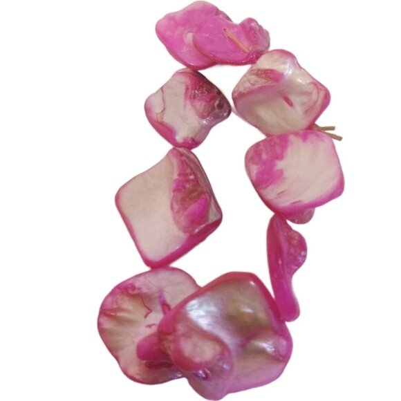 Shell Bracelet Fuchsia Vibrant Mother Of Pearl 6.5 Bead Hand Crafted Stretch - Picture 2 of 4